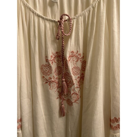 Cato Women's Embroidered Gauze Lace Up Top Plus Size 26/28W Peasant Boho Cream - Picture 3 of 7